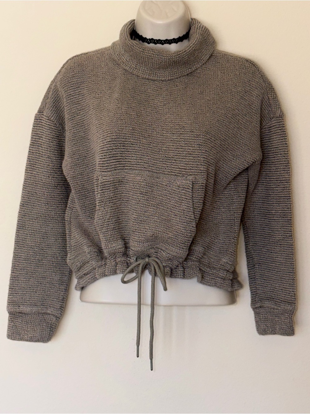 90 Degree By Reflex Gray/Olive Turtleneck Drawstring Hem Sweater